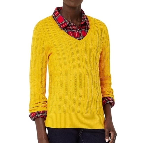 St. John’s Bay Women’s V-Neck Long Sleeve Pullover Sweater | Goldrod | Small - Picture 4 of 6